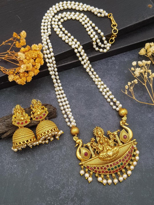 Kaltury™ Premium Pearl Laxmi Necklace Set with earrings