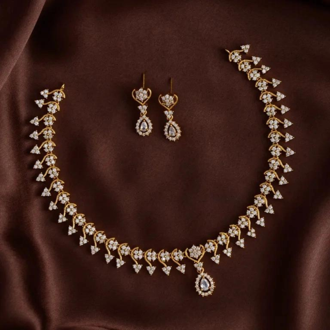 kaltury™ Premium AD Flower White Stone Drop Necklace