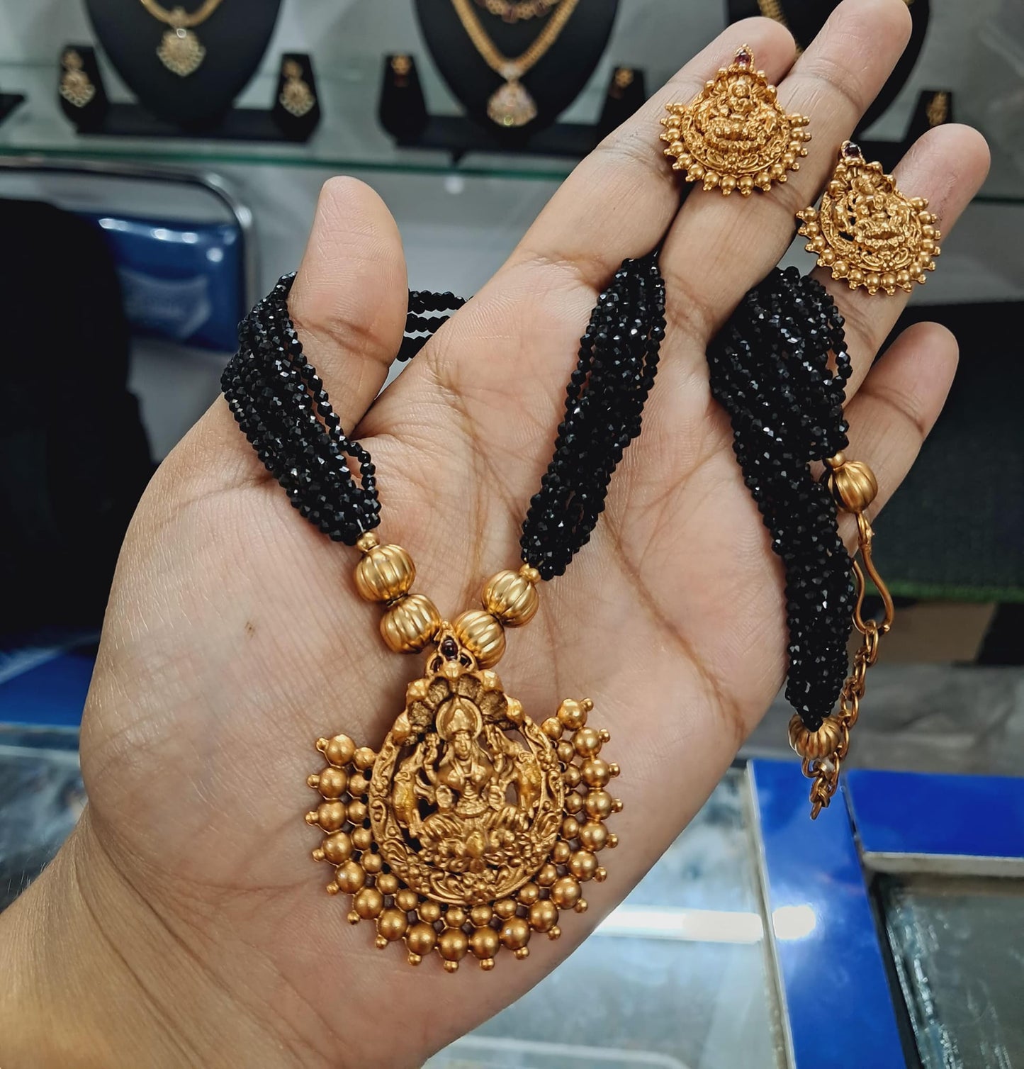 Kaltury™ Black Crystal Lakshmi Necklace Set with earrings