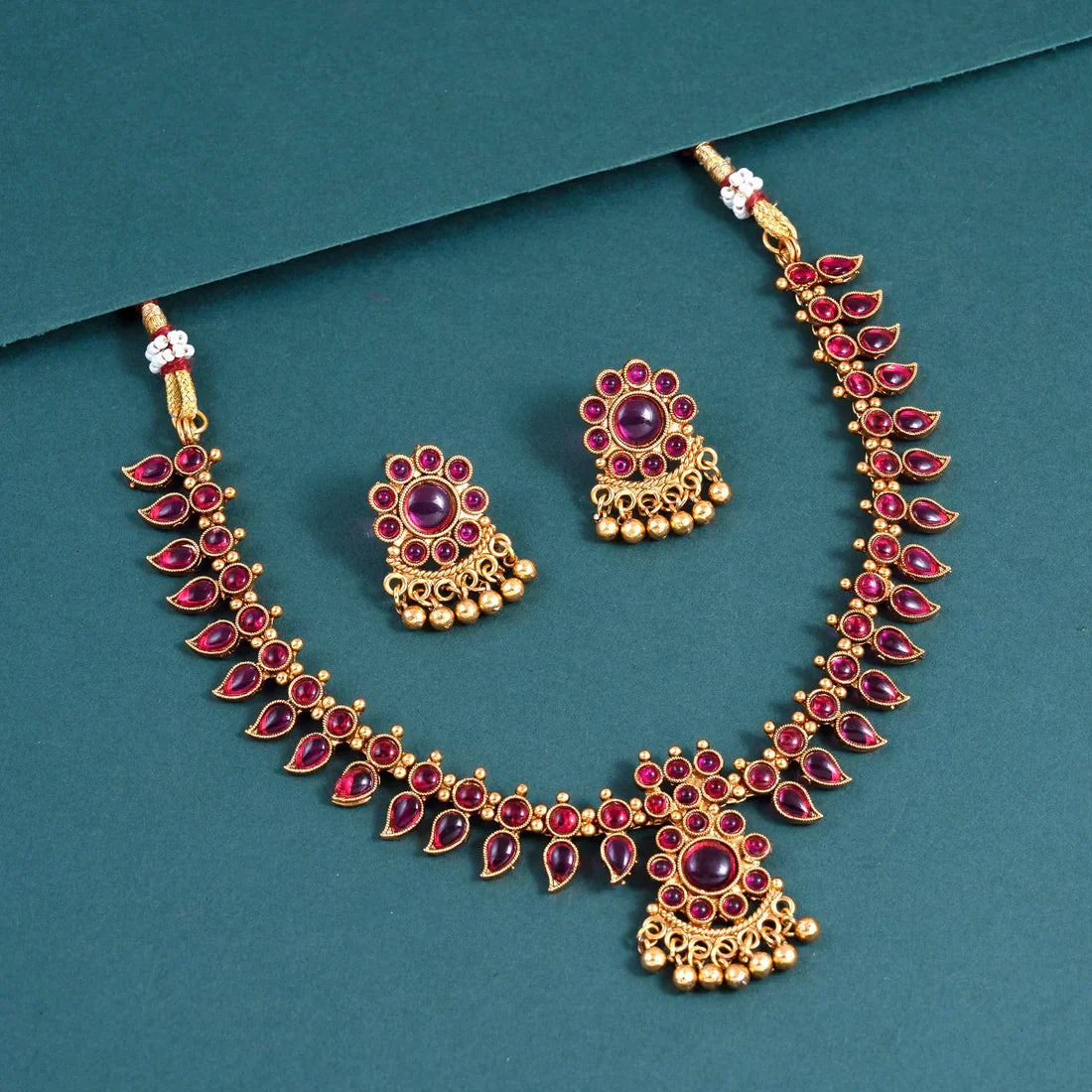Kaltury™Ruby premium Palakka Necklace set