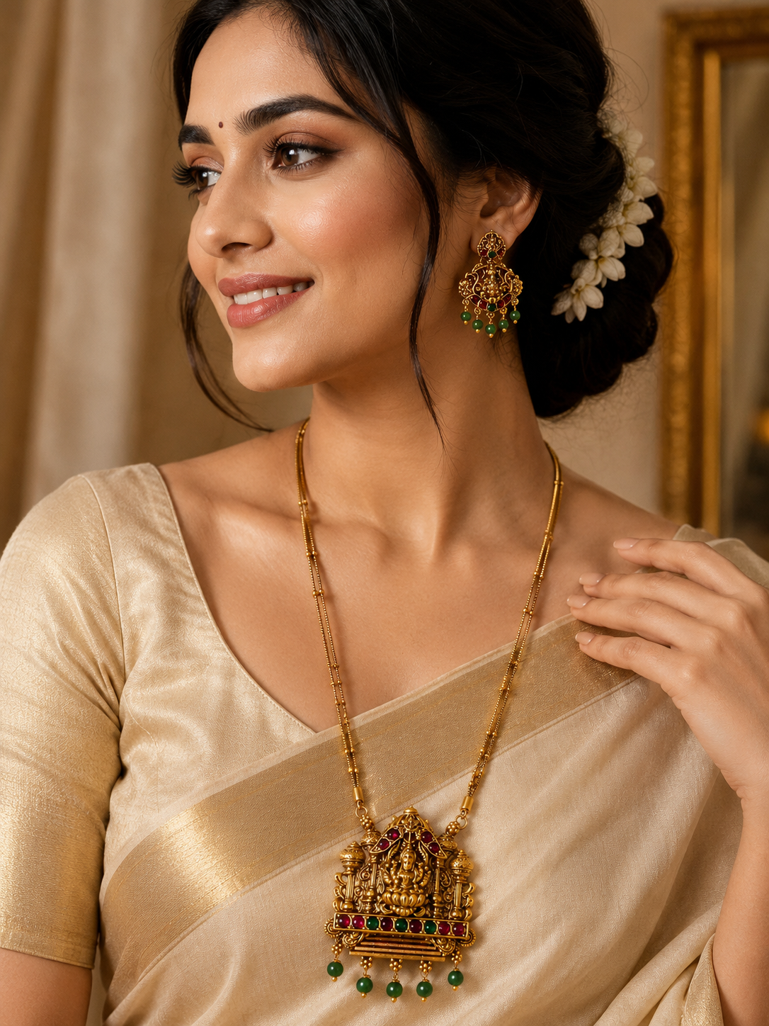 Lakshmi with Temple 2 Layer haram