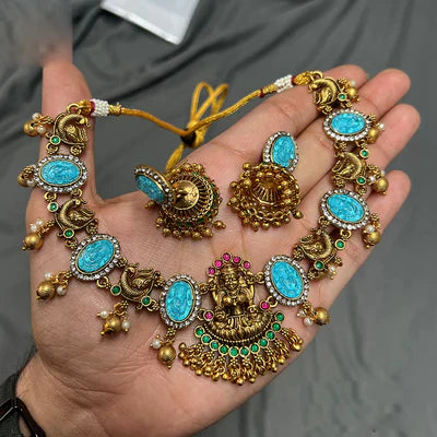 Kaltury™ Pink Crystal Stone Lakshmi Antique Necklace