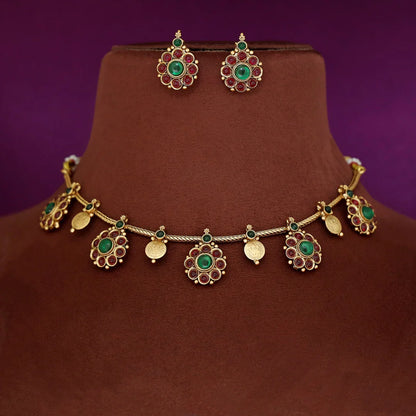 Ruby Flower and coin necklace