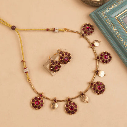Ruby Flower and coin necklace
