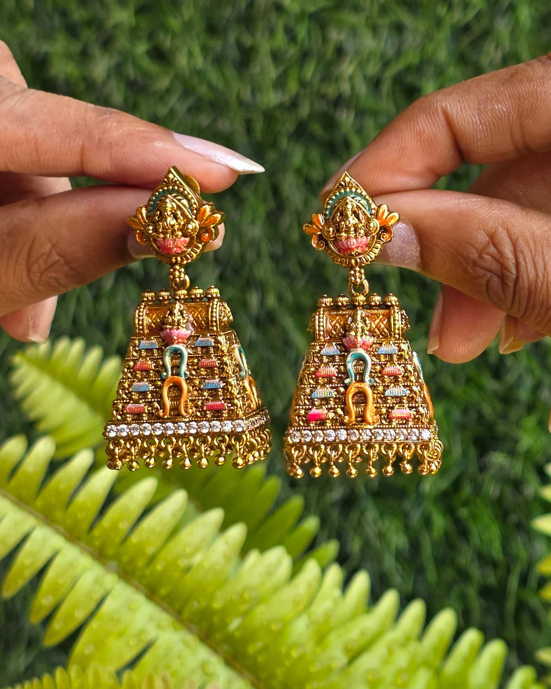 Gold Polish Trending Lakshmi Earrings