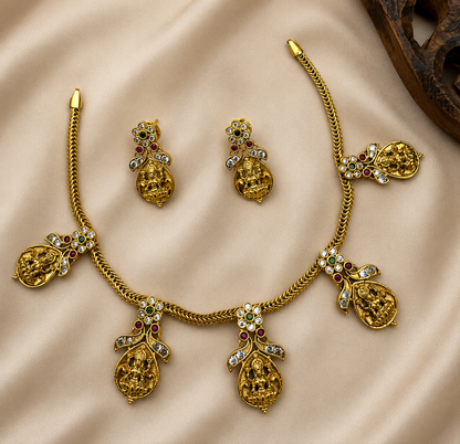 Multi pendant lakshmi necklace set