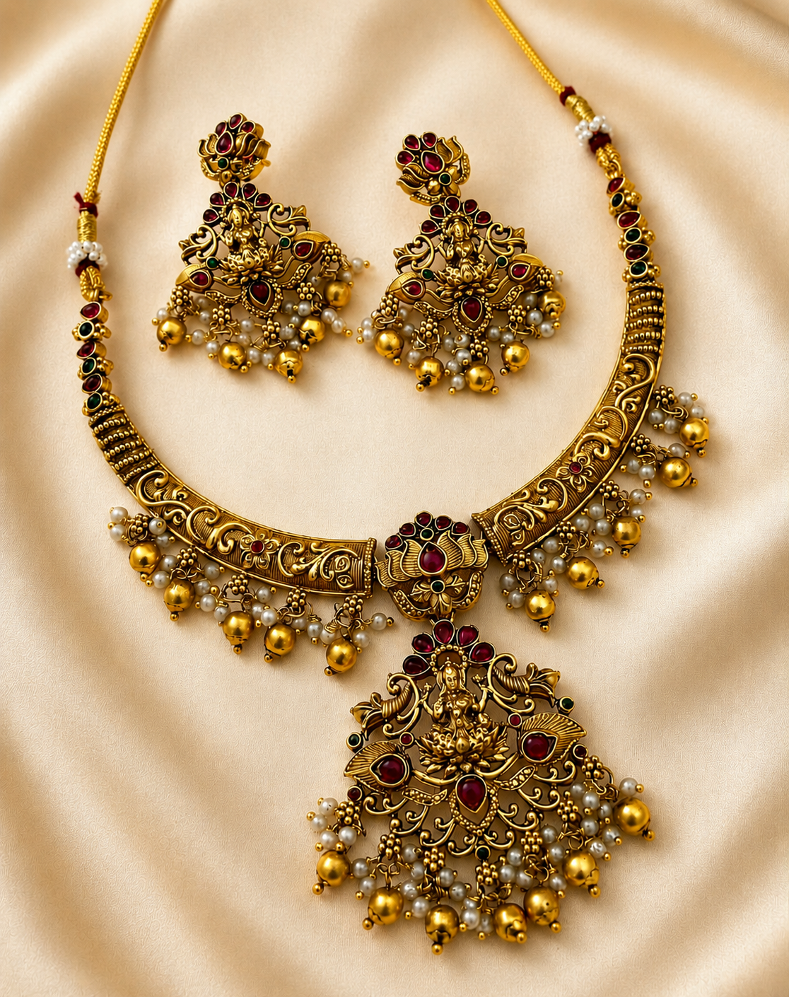 Ruby Pearl Lakshmi Necklace Set