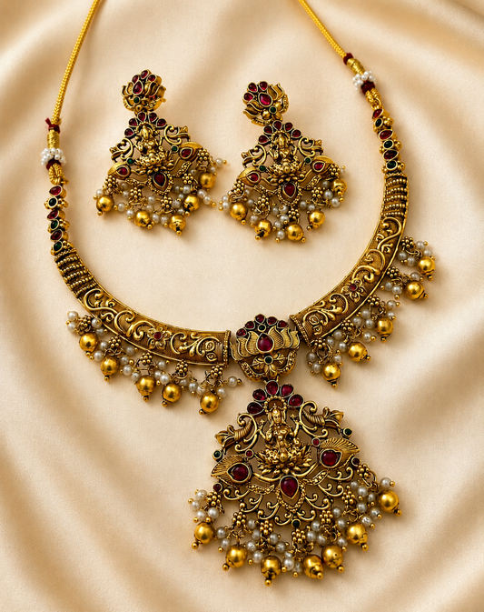Ruby Pearl Lakshmi Necklace Set