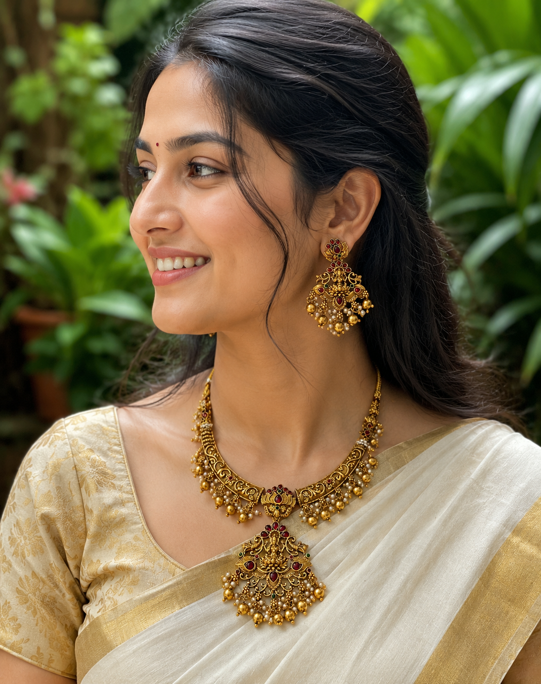 Ruby Pearl Lakshmi Necklace Set
