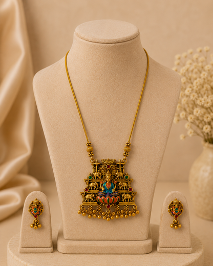 Antique Lakshmi Elephant Temple Pendant Necklace Set