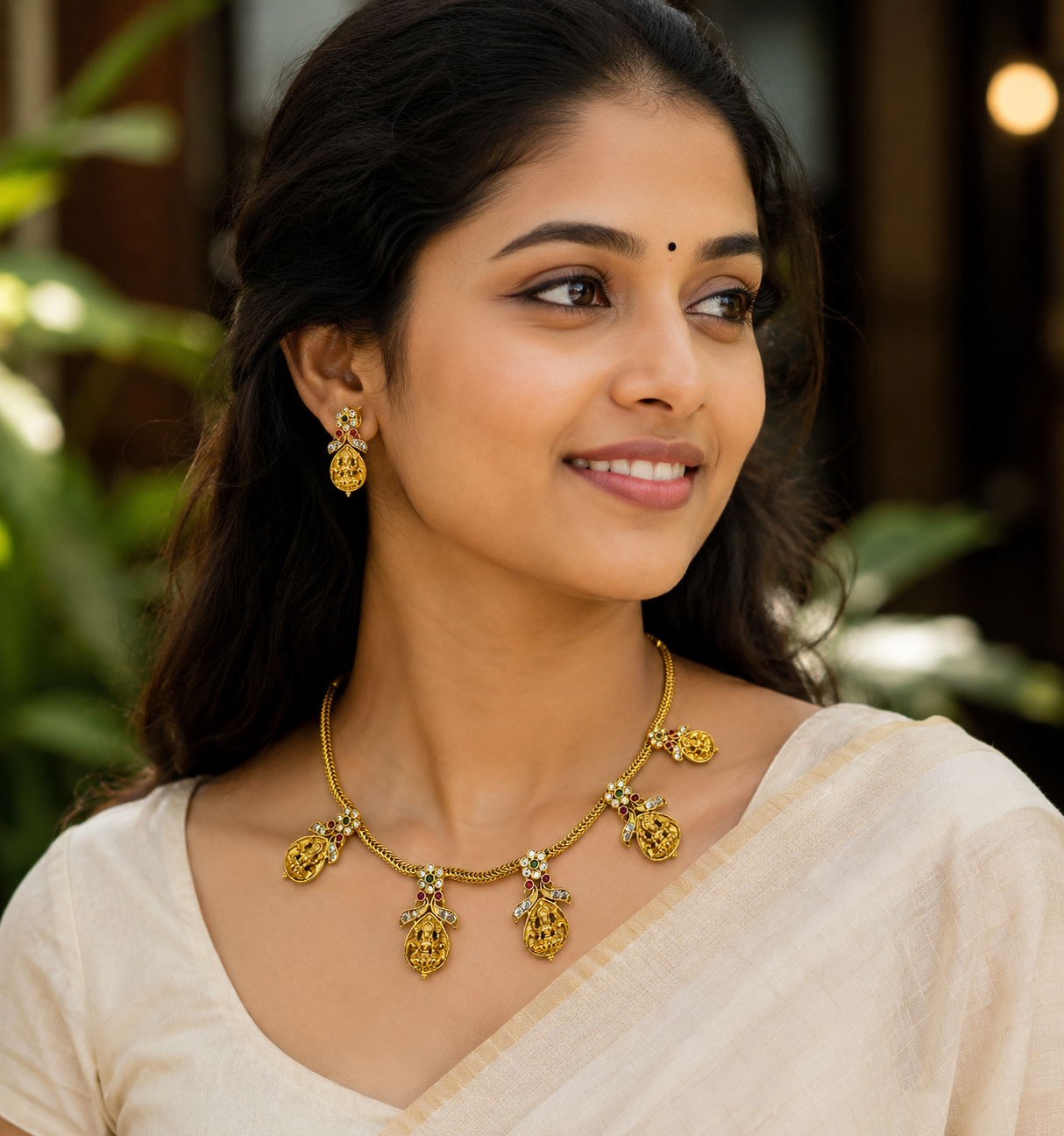 Multi pendant lakshmi necklace set