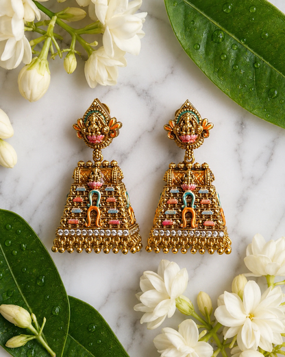 Gold Polish Trending Lakshmi Earrings
