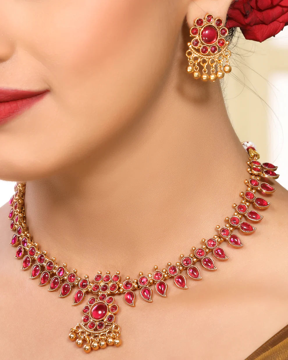 Kaltury™Ruby premium Palakka Necklace set