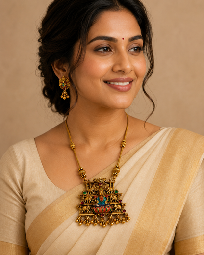 Antique Lakshmi Elephant Temple Pendant Necklace Set