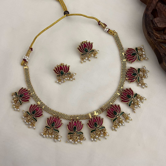 Premium Antique Lotus Necklace with Earrings