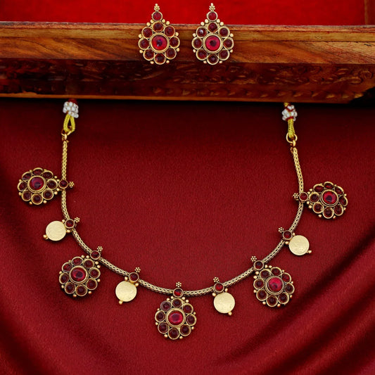 Ruby Flower and coin necklace